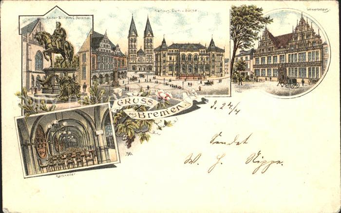 BREMEN  CITY Kaiser Wilhelm I Denkmal Rathaus Dom Boerse Gewerbehaus Ratskeller