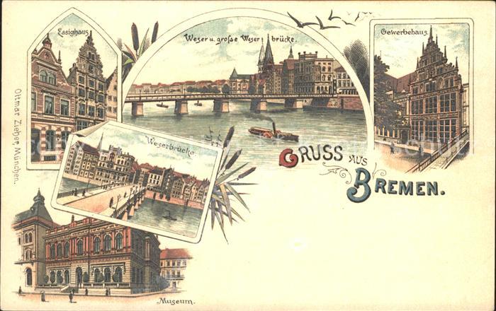 BREMEN  CITY Weser mit gr Weserbruecke Essighaus Gewerbehaus Museum