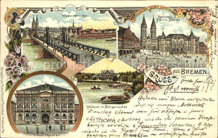 BREMEN  CITY Weserbruecke Rathaus Dom und Boerse Tivoli Theater