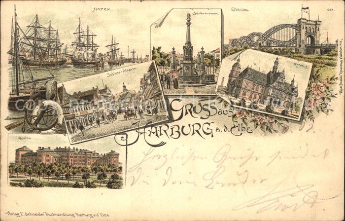 HAMBURG  CITY Hafen Schillerbrunnen Elbbruecke Schloss Str Rathaus Kaserne