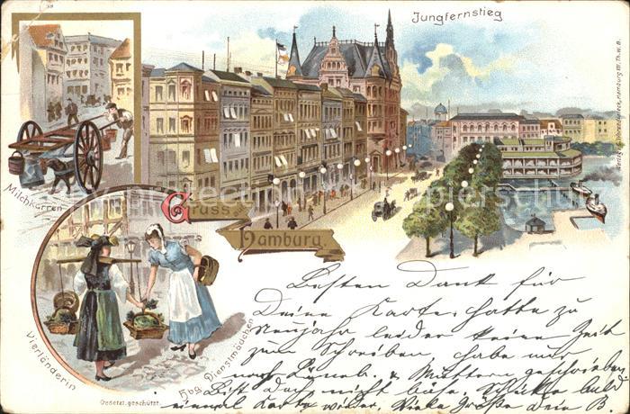 HAMBURG  CITY Jungfernstieg Milchkarren Vierlaenderin Hamburger Dienstmaedchen