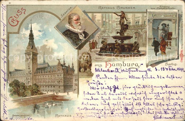 HAMBURG  CITY Rathaus Senator Rathaus Brunnen Eingang Rathsweinkeller Bacchus