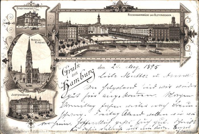 HAMBURG  CITY Stadttheater Reesendammbruecke Alsterarkaden Nicolaikirche Justizg