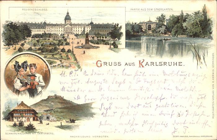 Karlsruhe Residenzschloss Partie im Stadtgarten Badische Volkstracht Schwarzwald