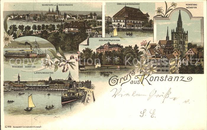 Konstanz Bodensee mit Seestrasse Conciliumsgebaeude Muenster Schloss Mainau Bode