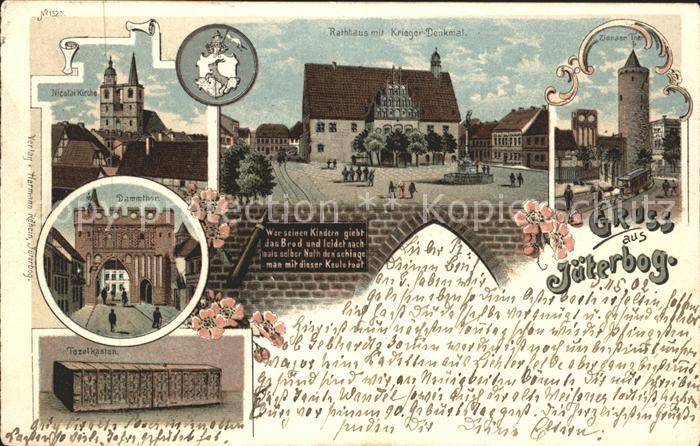 Jueterbog Nicolai Kirche Rathaus mit Kriegerdenkmal Zinnaer Thor Dammthor Tezelk