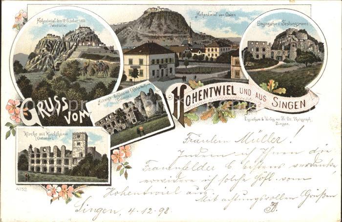 Singen Hohentwiel West und Ostansicht Eingangsthor Festungsruine Kirche Ekkehard