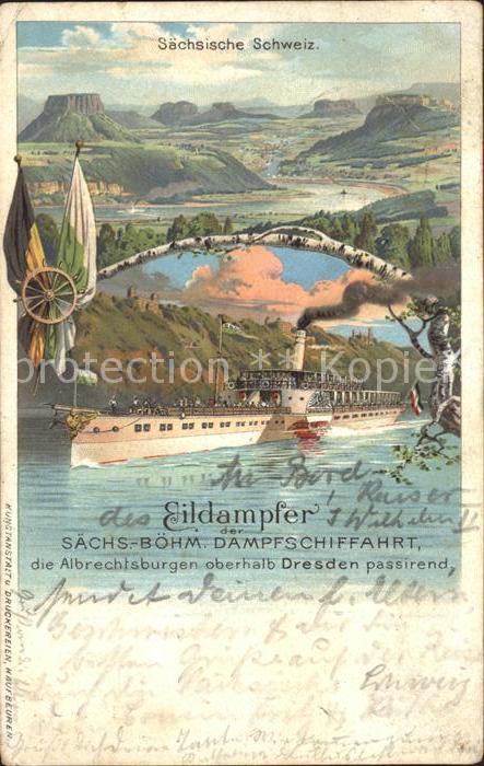 Saechsische Schweiz Eildampfer mit Albrechtsburgen