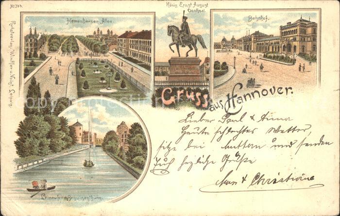 HANNOVER  CITY Herrenhauser Allee Ernst August Denkmal Bahnhof Leineufer mit Beg