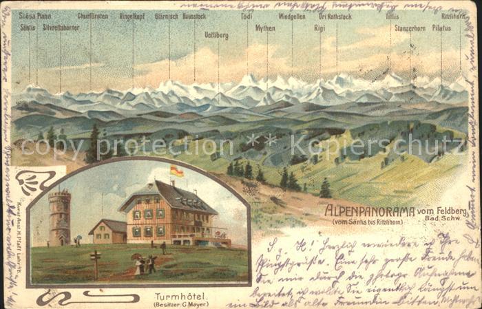 Feldberg Schwarzwald Alpenpanorama vom Saentis bis Ritzlihorn Turmhotel