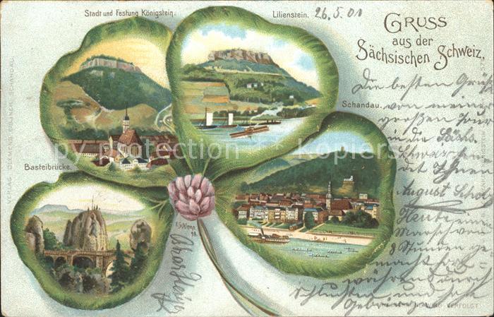 Schandau Bad Stadt und Festung Koenigstein Basteibruecke Lilienstein