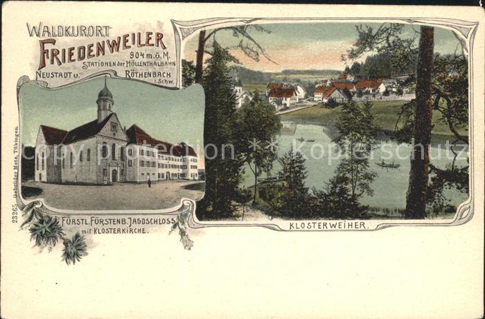 Friedenweiler Fuerstl Fuerstenberg Jagdschloss mit Klosterkirche Klosterweiher