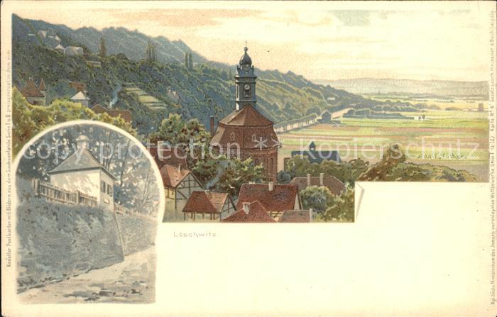 Loschwitz Kirche Elbetal Schillerhaeuschen Kuenstlerkarte