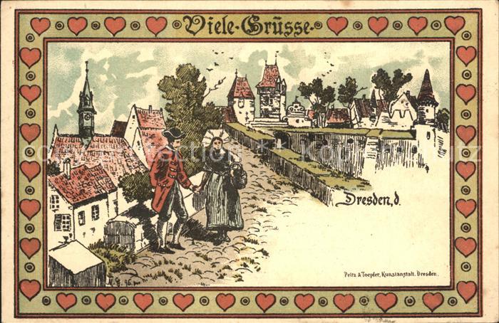 DRESDEN Elbe Paerchen Bruecke Stadtmauer Kuenstlerkarte Reichspost