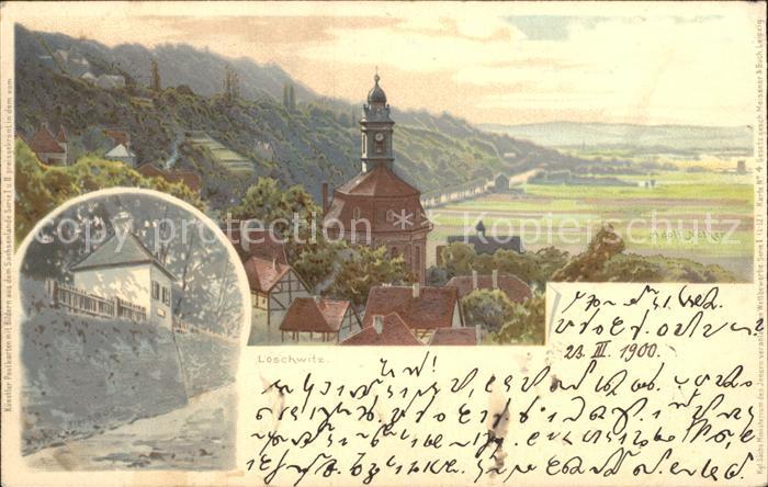 Loschwitz Kirche Elbetal Schillerhaeuschen Kuenstlerkarte