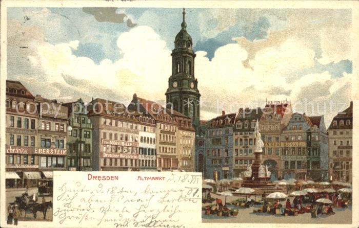 DRESDEN Elbe Altmarkt Brunnen Kirchturm