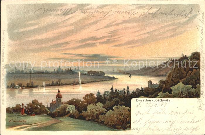 Loschwitz Blick ueber die Elbe Reichspost Kuenstlerkarte