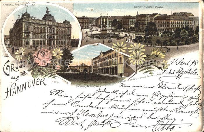 HANNOVER  CITY Kaiserliches Postamt Lyceum Realschule Ernst August Platz Denkmal