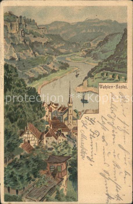 Wehlen Sachsen Bastei Elbtal Elbsandsteingebirge Kuenstlerkarte
