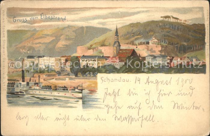 Schandau Bad Elbestrand Dampfer Litho