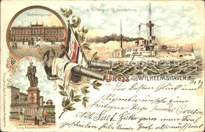 Wilhelmshaven  CITY Werfttorgebaeude SM Panzerschiff Brandenburg Kanone Prinz A