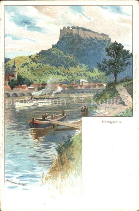 Koenigstein Saechsische Schweiz Festung Koenigstein Kuenstlerkarte Waldemar Muel