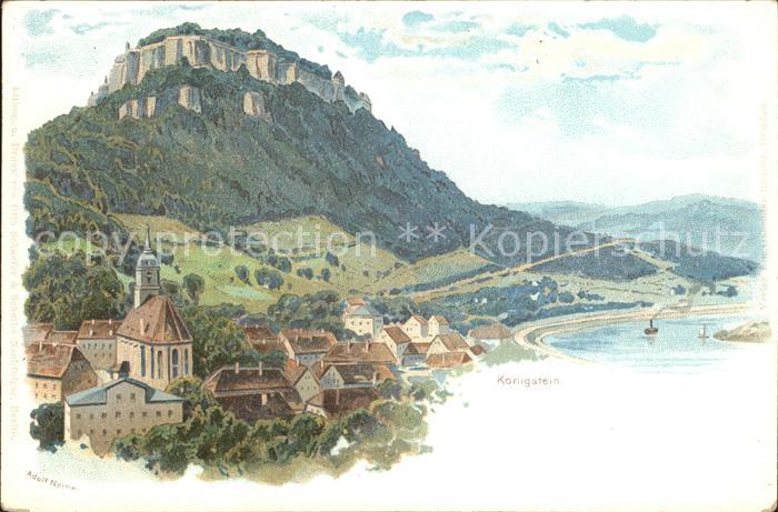 Schandau Bad Stadt mit Festung Koenigstein Kuenstlerkarte