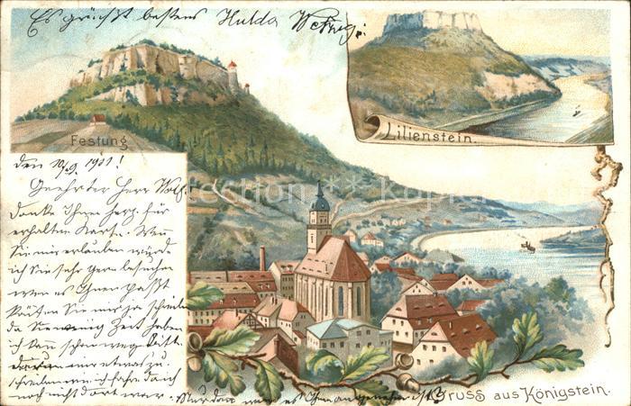 Koenigstein Saechsische Schweiz Stadt und Festung Lilienstein Elbsandsteingebirg