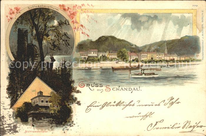 Schandau Bad Elbufer Schlosstheater Schlossbergturm im Mondschein