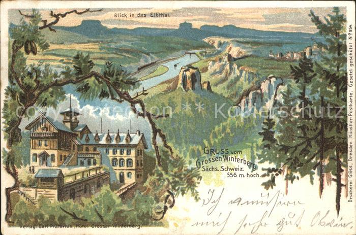 Grosser Winterberg Saechs. Schweiz Gasthaus Panorama Blick ins Elbtal Elbsandste