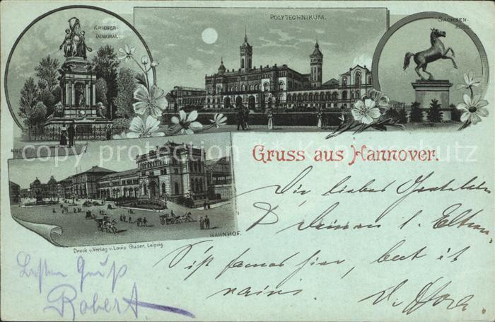HANNOVER  CITY Kriegerdenkmal Polytechnikum im Mondschein Sachsenross Bahnhof Re