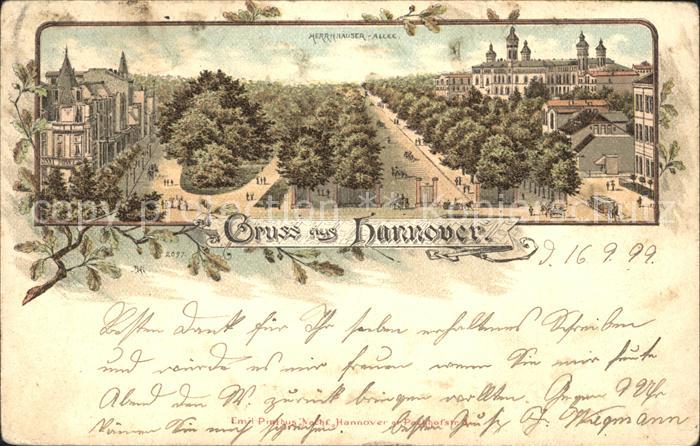 HANNOVER  CITY Herrenhaeuser Allee Litho Reichspost