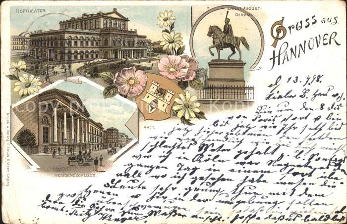 HANNOVER  CITY Hoftheater Ernst August Denkmal Residenzschloss Litho Reichspost