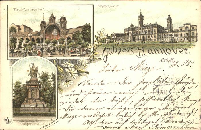 HANNOVER  CITY Tivoli Musikpavillon Polytechnikum Kriegerdenkmal Litho