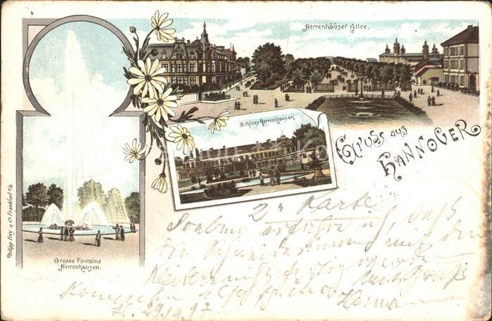 Herrenhausen Hannover Grosse Fontaene Schloss Herrenhaeuser Allee Litho Reichspo