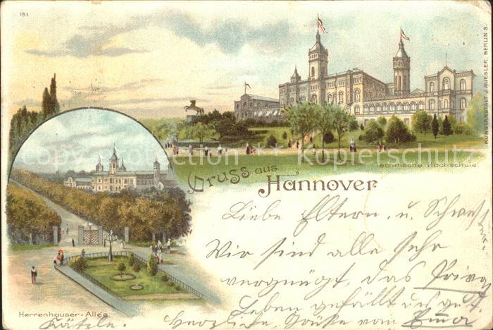 HANNOVER  CITY Technische Hochschule Herrenhaeuser Allee Litho Reichspost