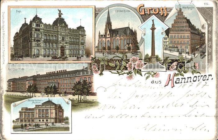 HANNOVER  CITY Post Kirche Alte Kanzlei Schloss Museum Litho Reichspost