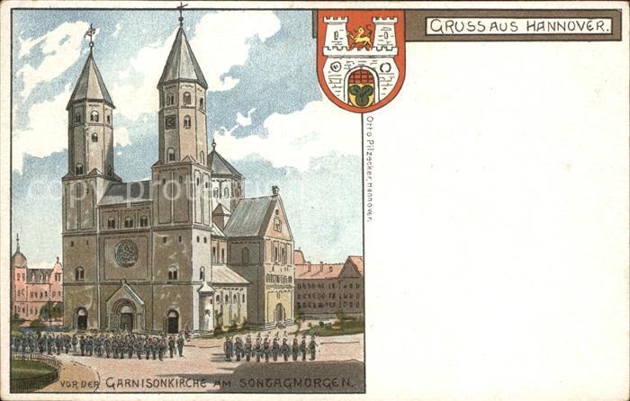 HANNOVER  CITY Garnisonkirche am Sonntag Morgen Wappen Litho Reichspost