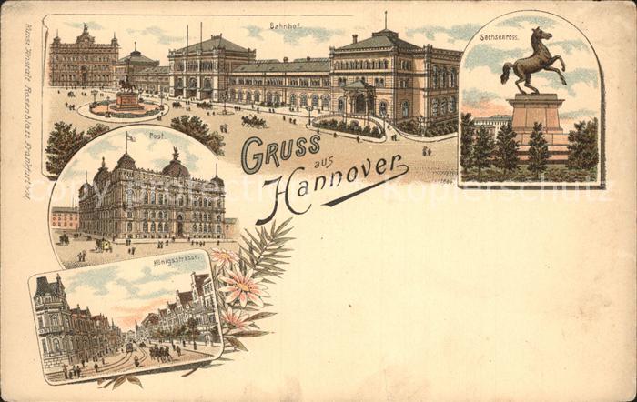 HANNOVER  CITY Ernst August Denkmal Bahnhof Sachsenross Post Koenigstrasse Litho