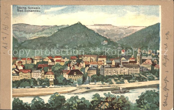 Bad Schandau Panorama Elbsandsteingebirge Kuenstlerkarte Werbung Tell Chocolade