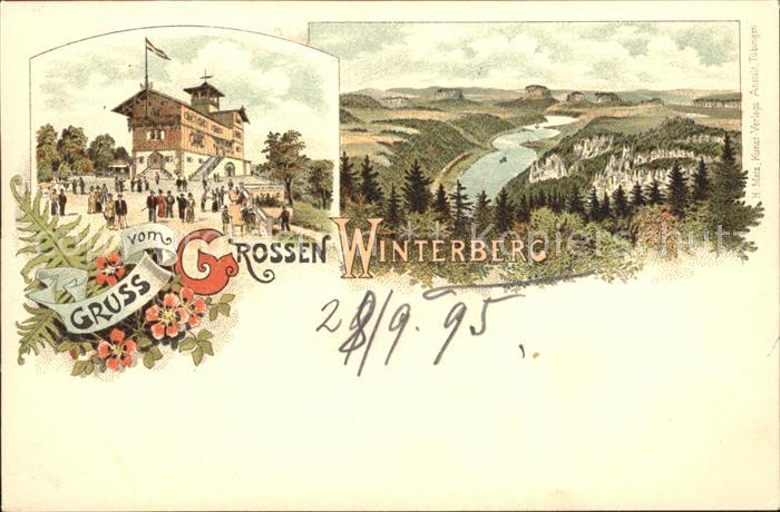 Grosser Winterberg Saechs. Schweiz Gasthaus Aussichtstum Panorama Landschaft Lit