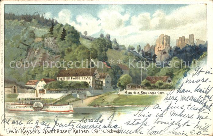 Rathen Saechsische Schweiz Erbgericht Gasthaus zum Rosengarten Elbe Dampfer