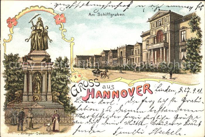 HANNOVER  CITY Kriegerdenkmal Am Schiffgraben Litho