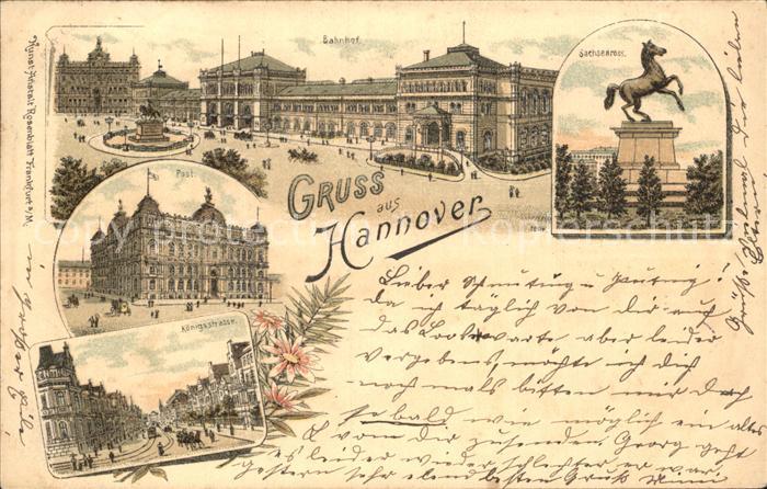 HANNOVER  CITY Ernst August Denkmal Bahnhof Sachsenross Post Koenigstrasse Litho