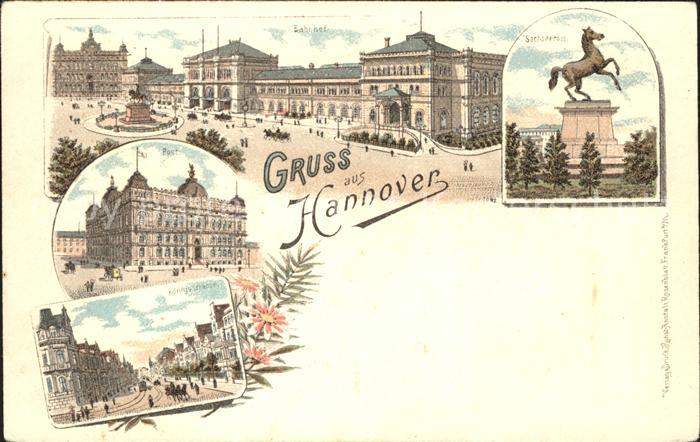 HANNOVER  CITY Ernst August Denkmal Bahnhof Sachsenross Post Koenigstrasse Litho