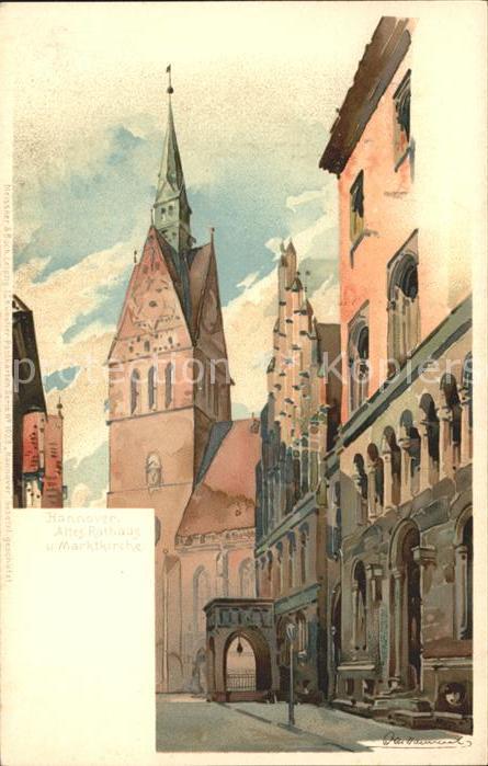 HANNOVER CITY Altes Rathaus und Marktkirche Kuenstlerkarte