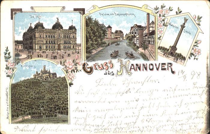 HANNOVER  CITY Post Leine Beguinenturm Waterloosaeule Marienburg Litho Reichspos