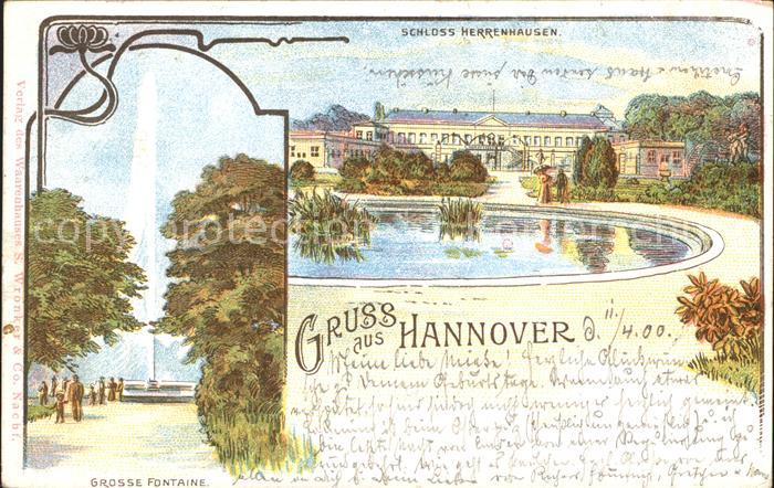 Herrenhausen Hannover Schloss Grosse Fontaene Litho