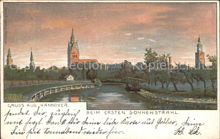 HANNOVER  CITY beim ersten Sonnenstrahl Kuenstlerkarte Reichspost