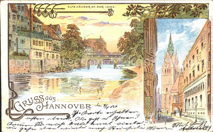 HANNOVER  CITY Alte Haeuser an der Leine Kirche Kuenstlerkarte